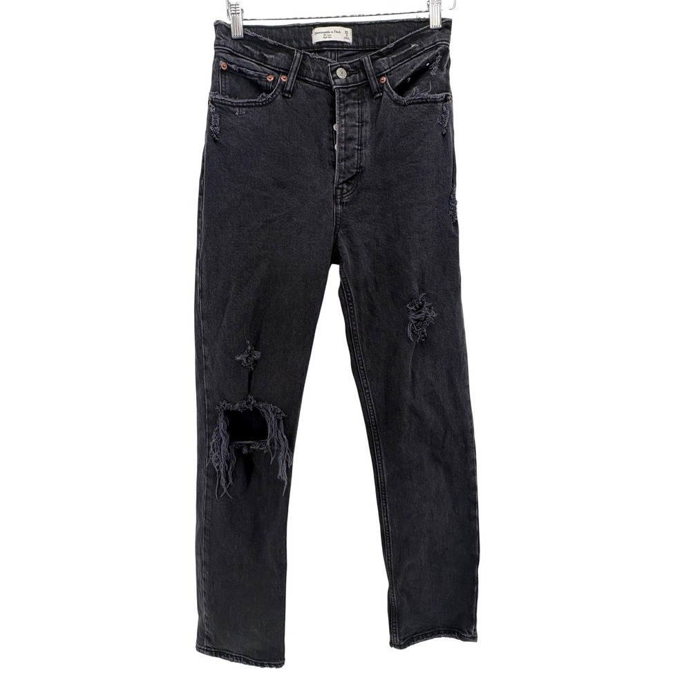 Abercrombie & Fitch Jeans Size 26 2R Black The Dad High Rise Distressed Straight